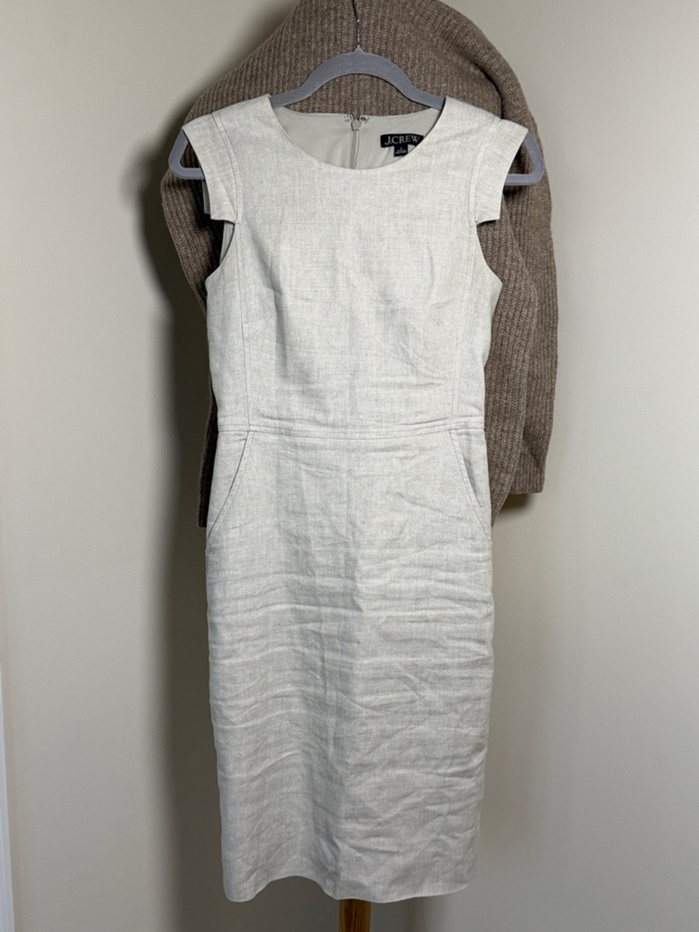 J. Crew Cream Linen-Blend Cap Sleeve Midi Dress